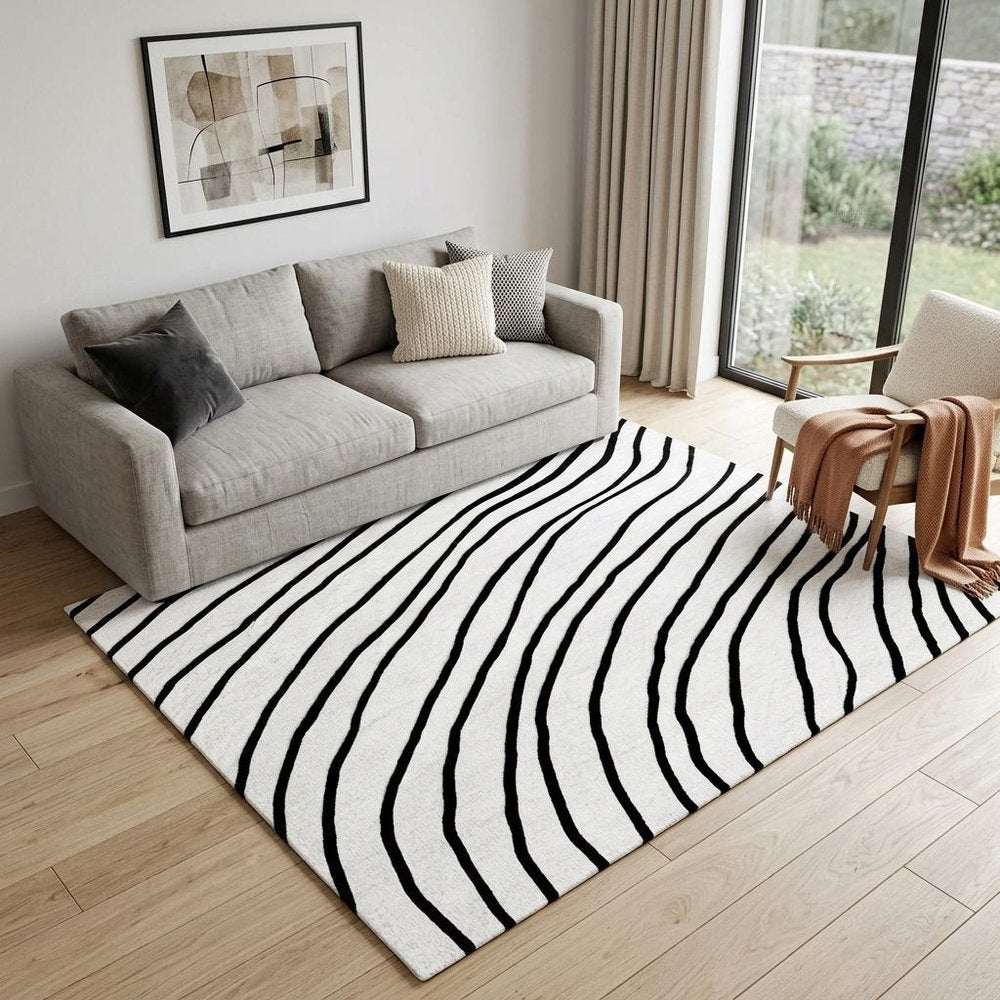 5' X 8' Black and White Abstract Distressed Area Rug