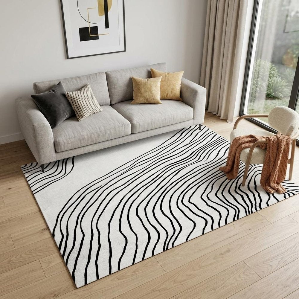 5' X 8' Black and White Abstract Distressed Area Rug