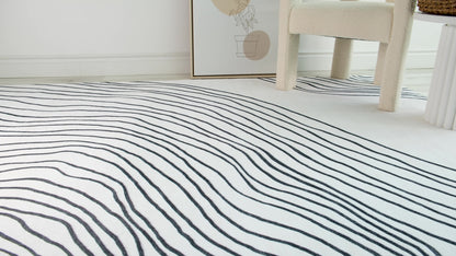 5' X 8' Black and White Abstract Distressed Area Rug