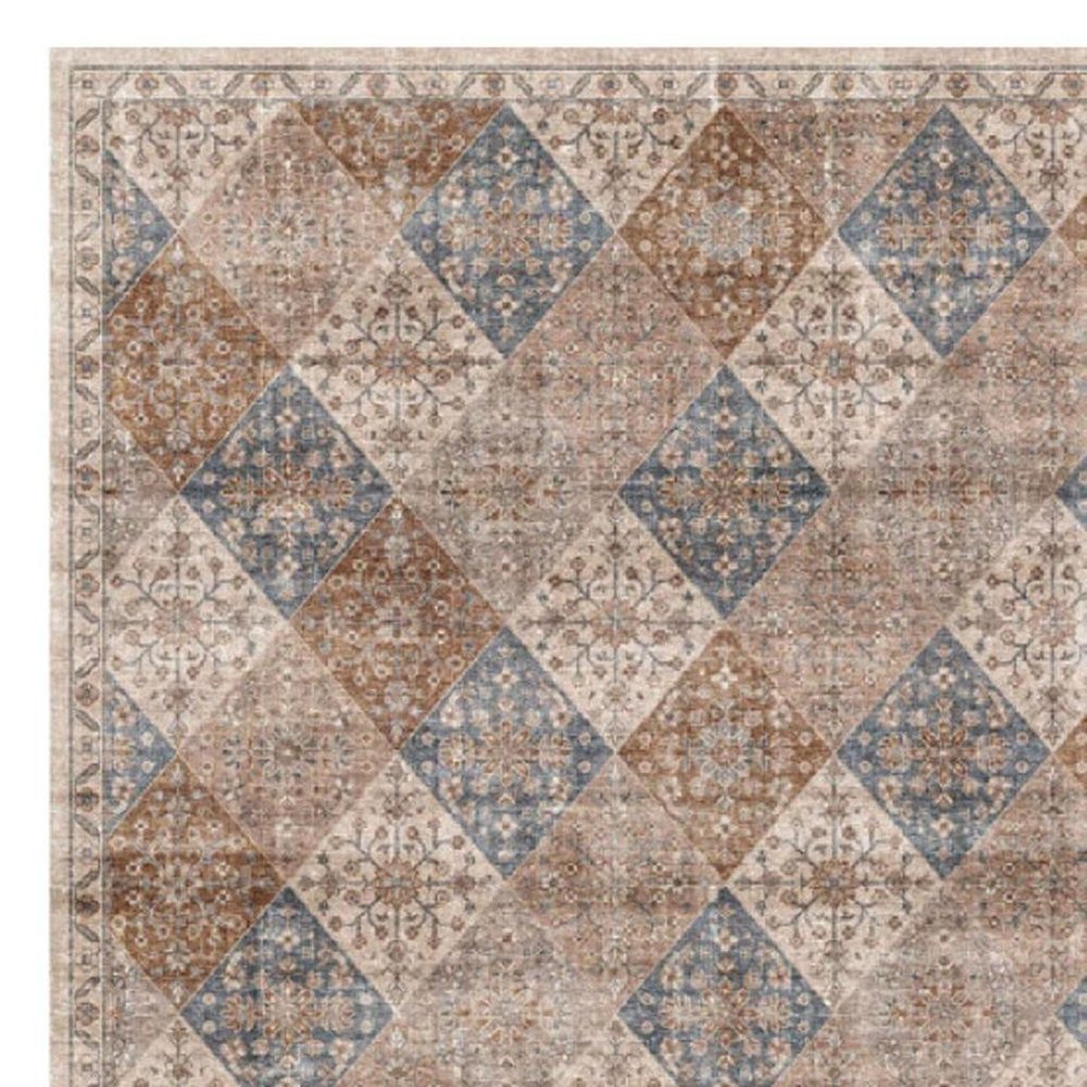 4' X 6' Brown and Blue Floral Distressed Area Rug