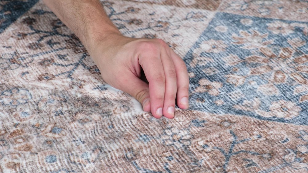 4' X 6' Brown and Blue Floral Distressed Area Rug