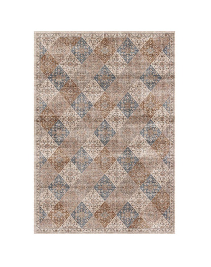5' X 8' Brown and Blue Floral Distressed Area Rug