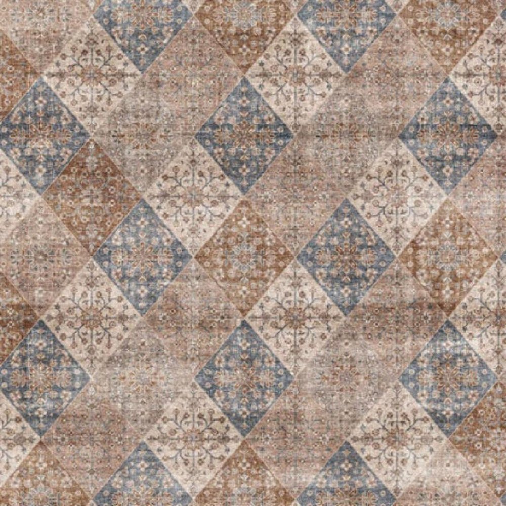 5' X 8' Brown and Blue Floral Distressed Area Rug