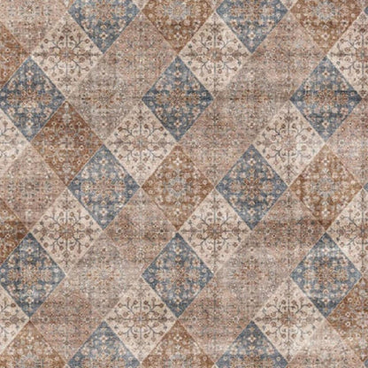 5' X 8' Brown and Blue Floral Distressed Area Rug