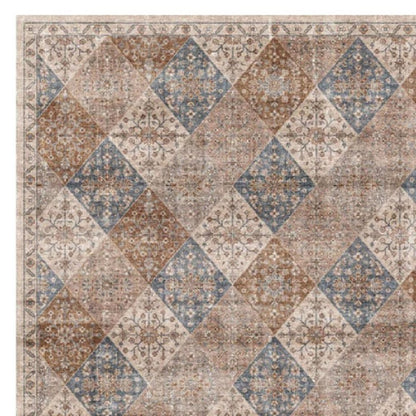 7' X 10' Brown and Blue Floral Distressed Area Rug