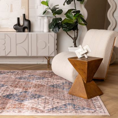 8' X 11' Brown and Blue Floral Distressed Area Rug