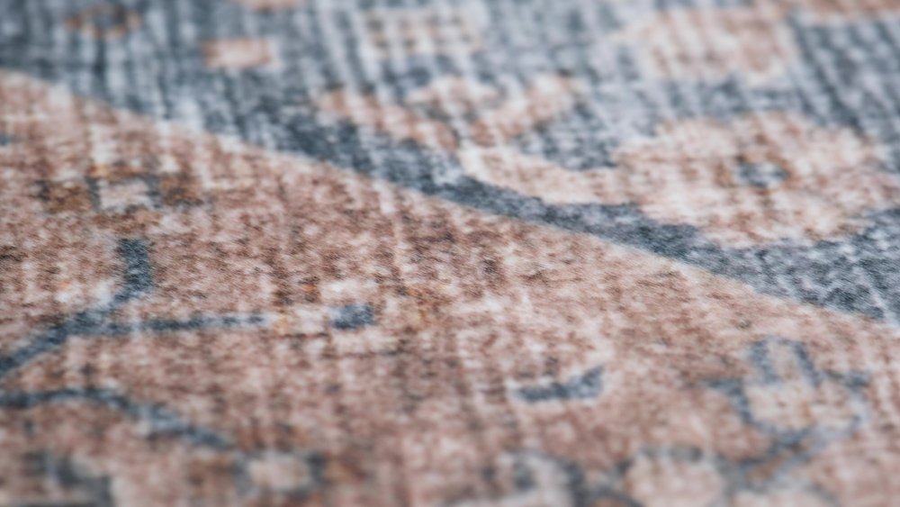 8' X 11' Brown and Blue Floral Distressed Area Rug
