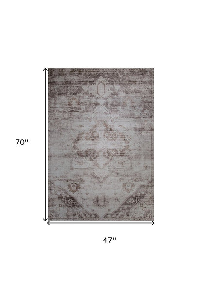 4' X 6' Brown and Ivory Oriental Area Rug