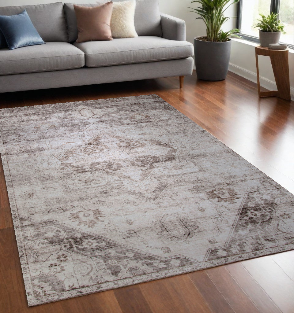 5' X 8' Brown and Ivory Oriental Area Rug