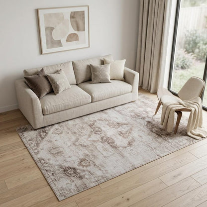5' X 8' Brown and Ivory Oriental Area Rug