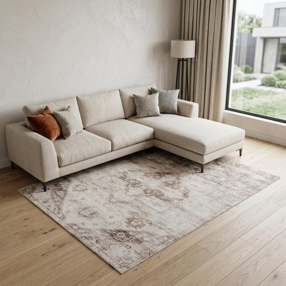 7' X 10' Brown and Ivory Oriental Area Rug