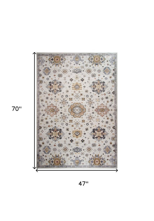 4' X 6' Cream Floral Area Rug
