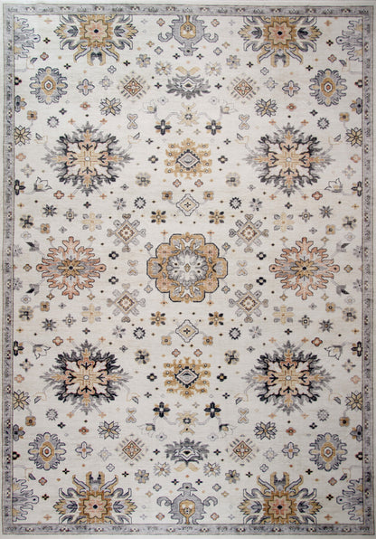 5' X 8' Gray and Gold Floral Area Rug