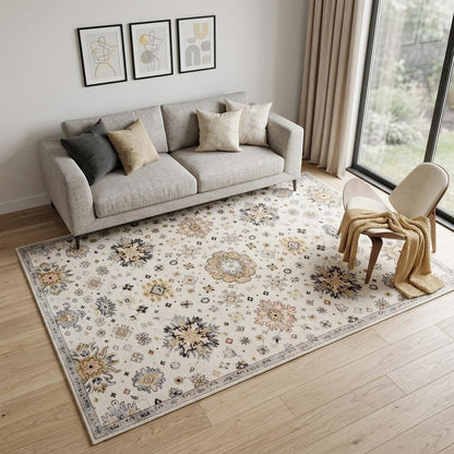 5' X 8' Gray and Gold Floral Area Rug