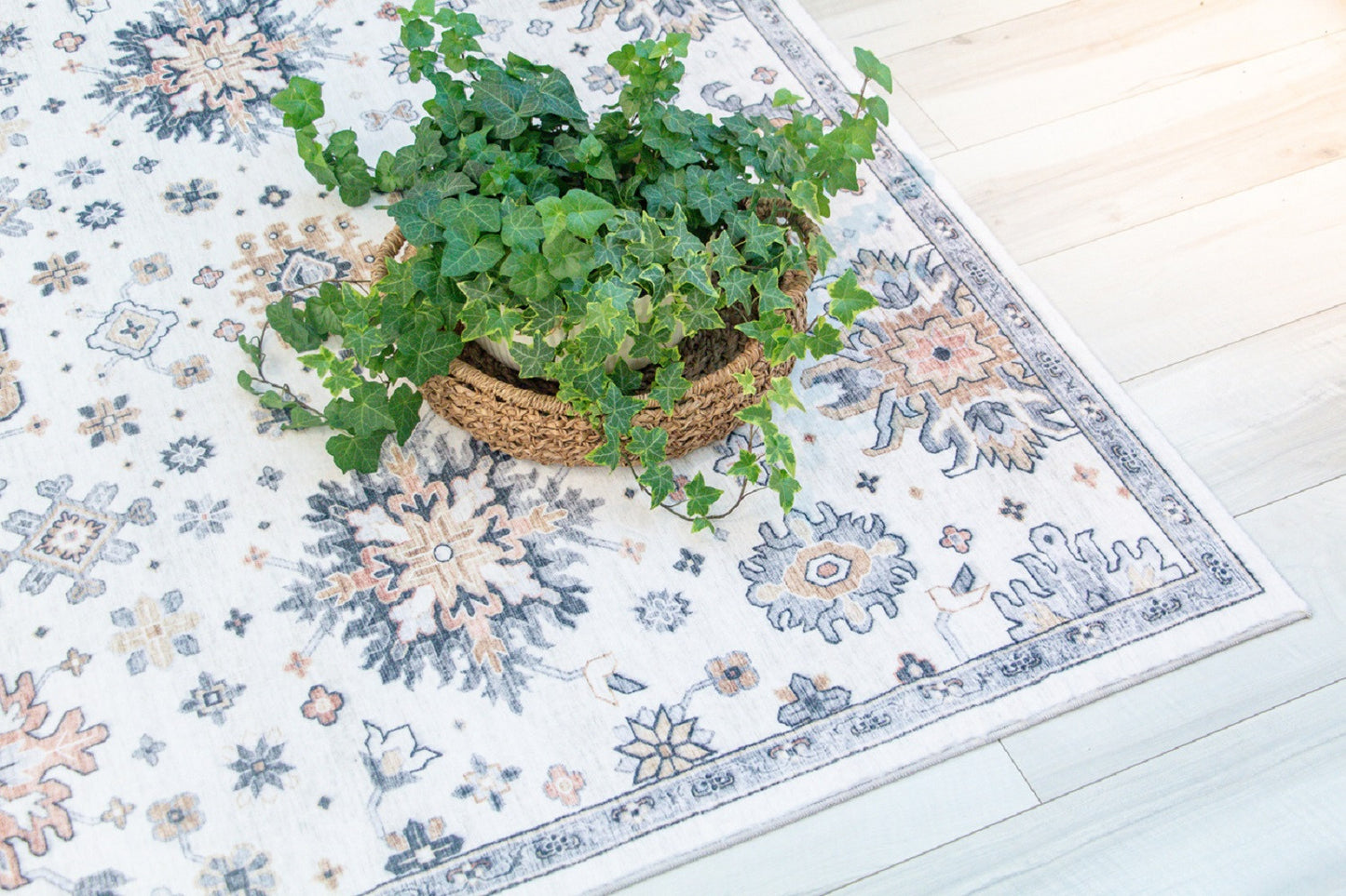 5' X 8' Gray and Gold Floral Area Rug