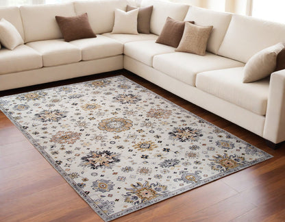 5' X 8' Gray and Gold Floral Area Rug