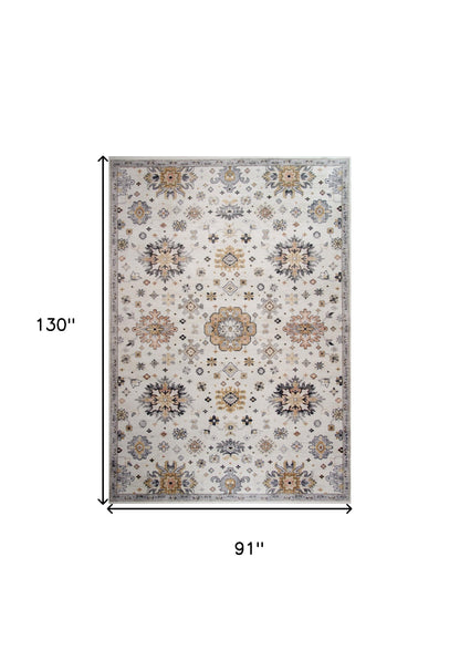 8' X 11' Gray and Gold Floral Area Rug