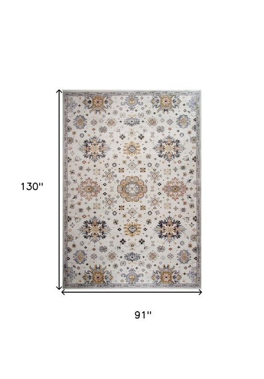 8' X 11' Gray and Gold Floral Area Rug