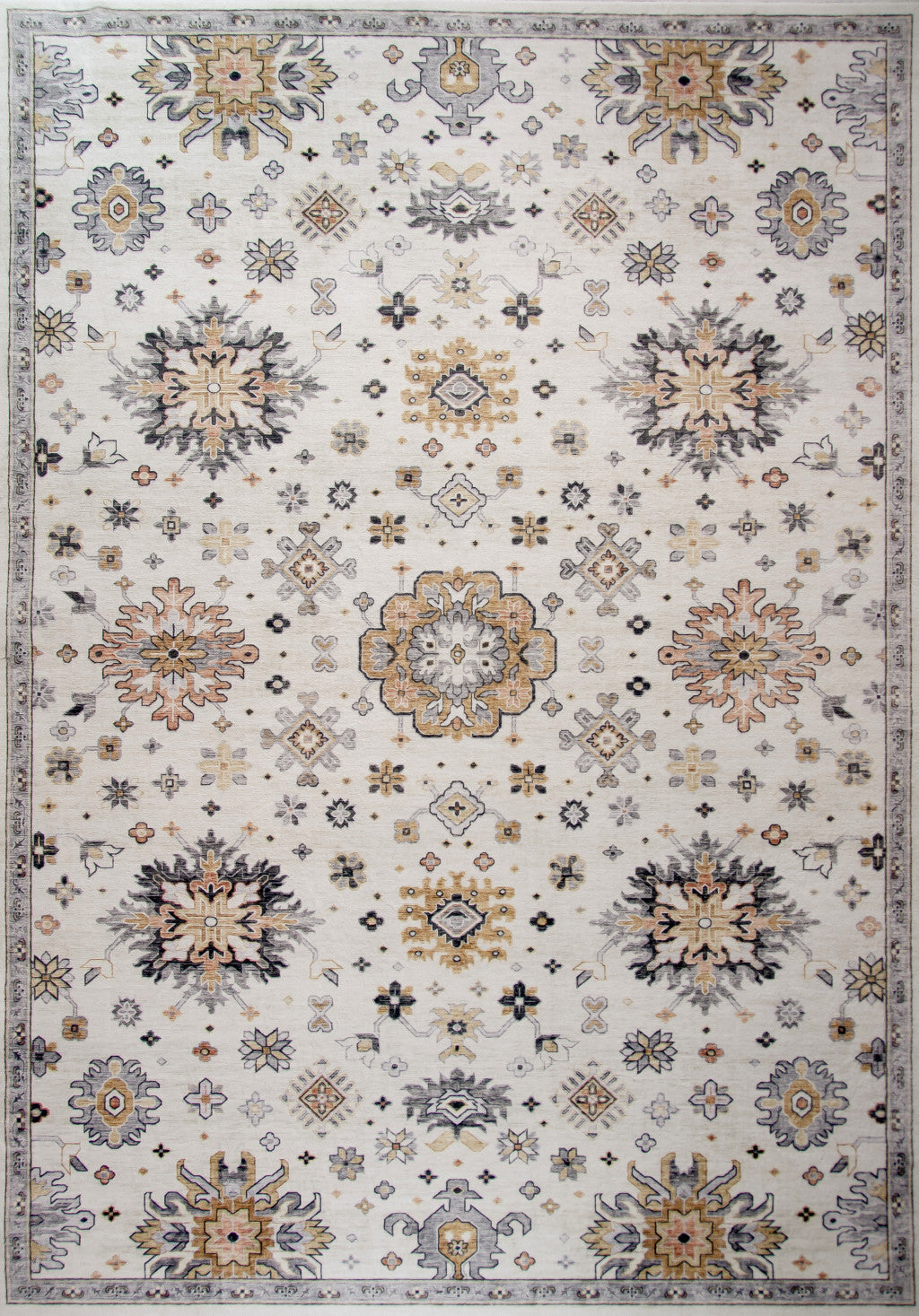 8' X 11' Gray and Gold Floral Area Rug