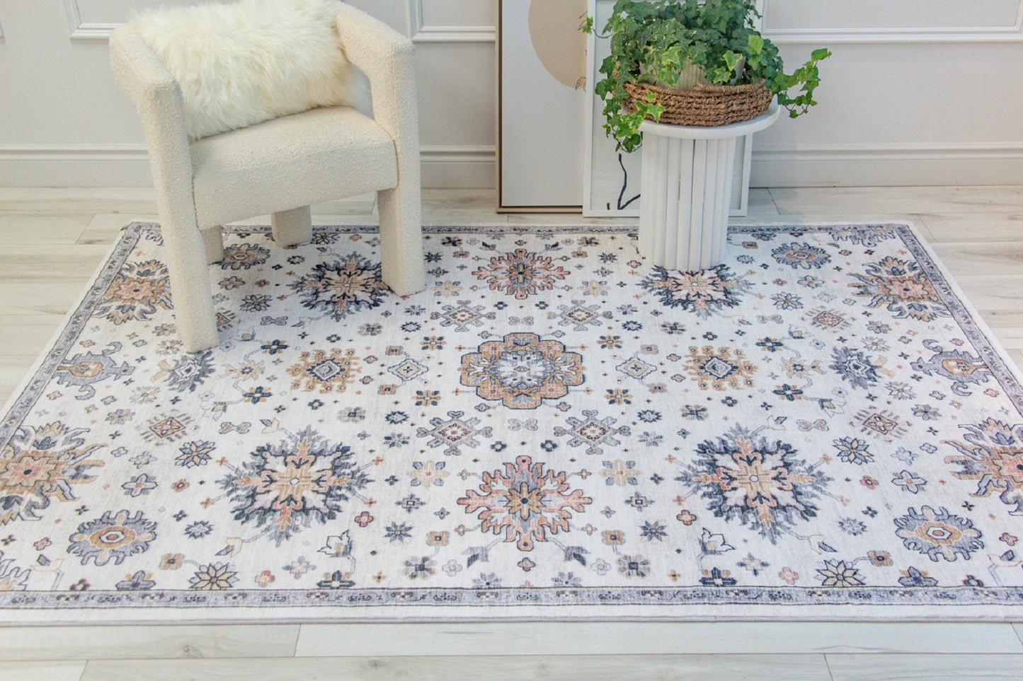 8' X 11' Gray and Gold Floral Area Rug