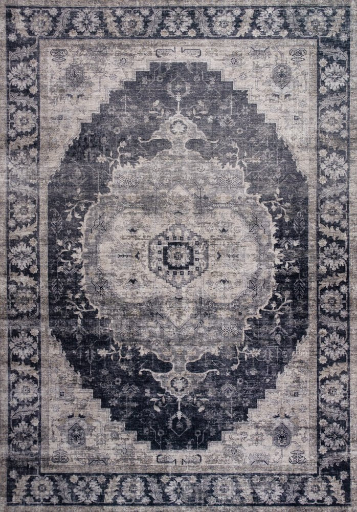 4' X 6' Black and Gray Oriental Area Rug