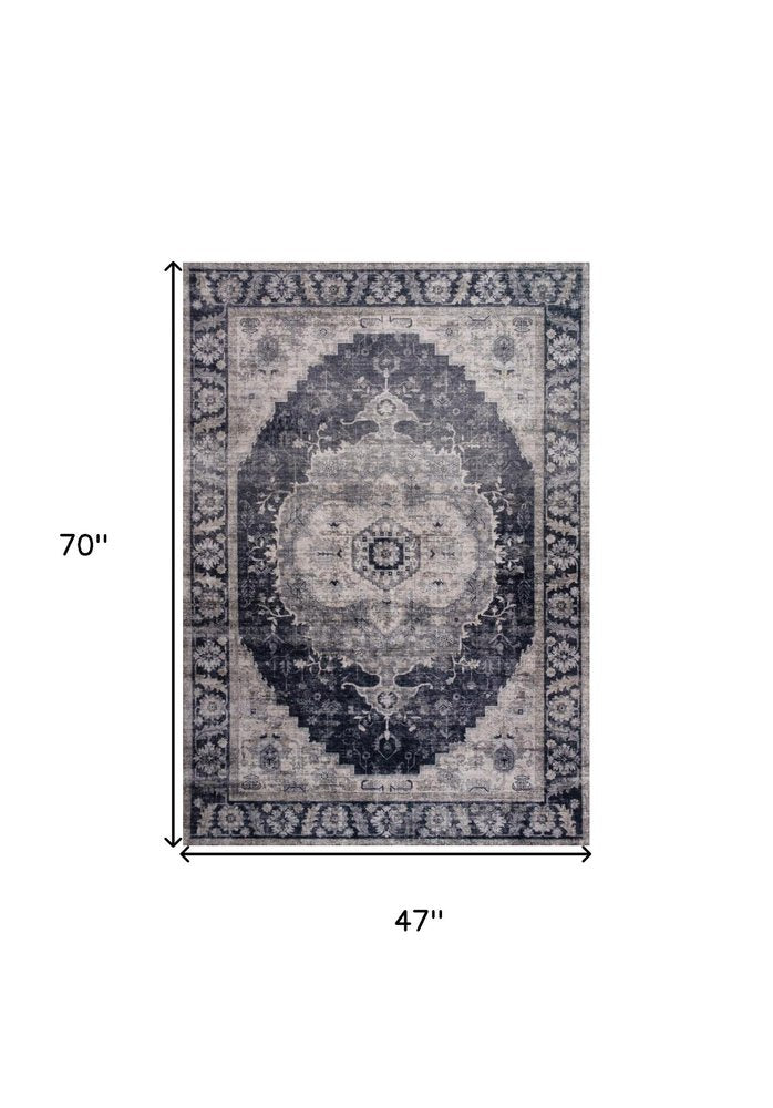 4' X 6' Black and Gray Oriental Area Rug