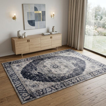 4' X 6' Black and Gray Oriental Area Rug