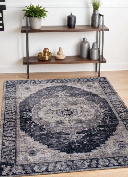 4' X 6' Black and Gray Oriental Area Rug