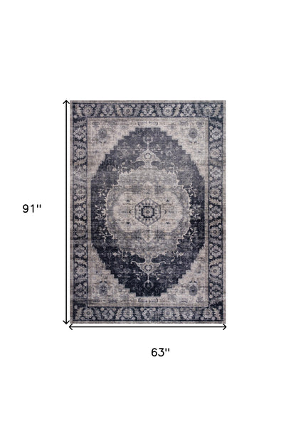 5' X 8' Black and Gray Oriental Area Rug