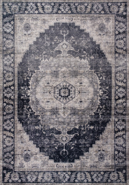 5' X 8' Black and Gray Oriental Area Rug