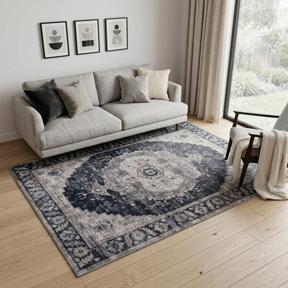 5' X 8' Black and Gray Oriental Area Rug