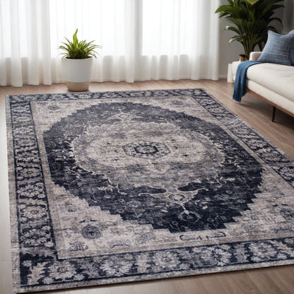 5' X 8' Black and Gray Oriental Area Rug