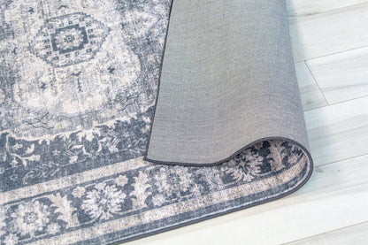 7' X 10' Black and Gray Oriental Area Rug