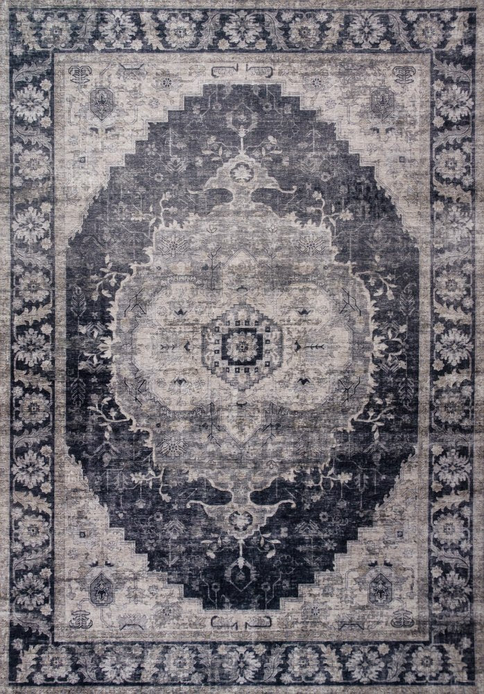7' X 10' Black and Gray Oriental Area Rug