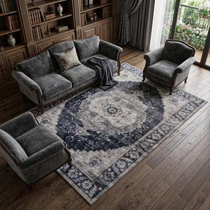 7' X 10' Black and Gray Oriental Area Rug