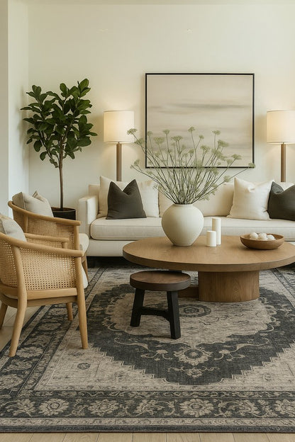 8' X 11' Black and Gray Oriental Area Rug