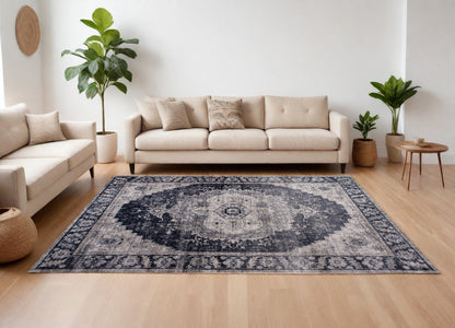 8' X 11' Black and Gray Oriental Area Rug