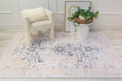 4' X 6' Gray and Gold Oriental Area Rug