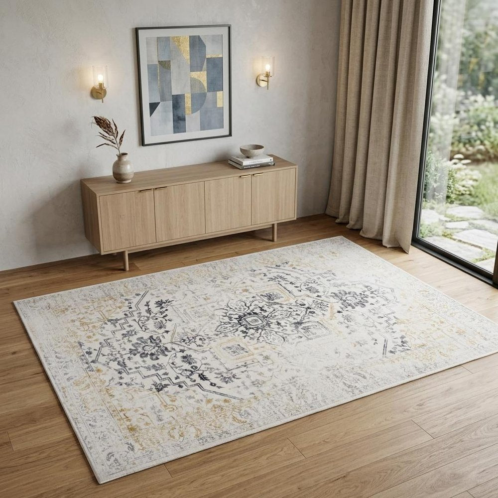 4' X 6' Gray and Gold Oriental Area Rug