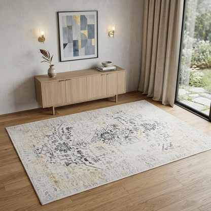 4' X 6' Gray and Gold Oriental Area Rug