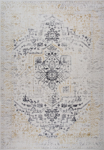 5' X 8' Gray and Gold Oriental Area Rug