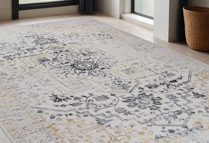 5' X 8' Gray and Gold Oriental Area Rug