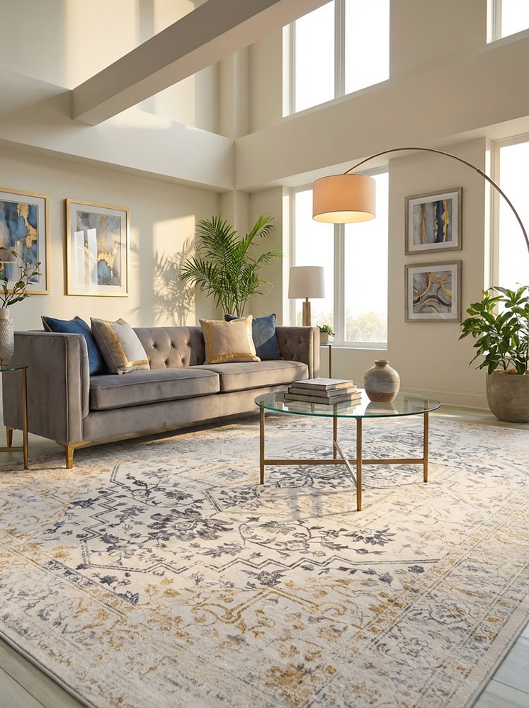 7' X 10' Gray and Gold Oriental Area Rug