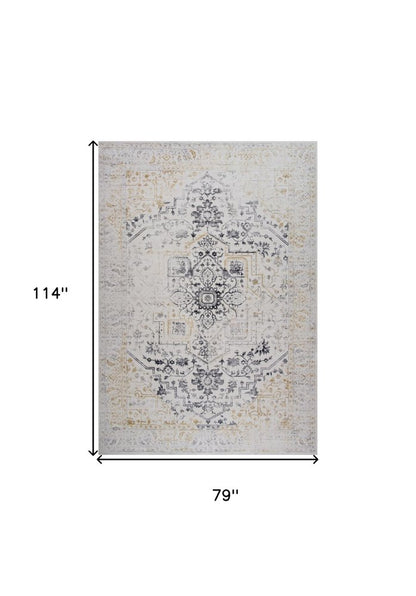 7' X 10' Gray and Gold Oriental Area Rug