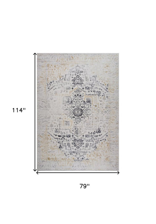 7' X 10' Gray and Gold Oriental Area Rug