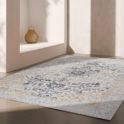 8' X 11' Gray and Gold Oriental Area Rug