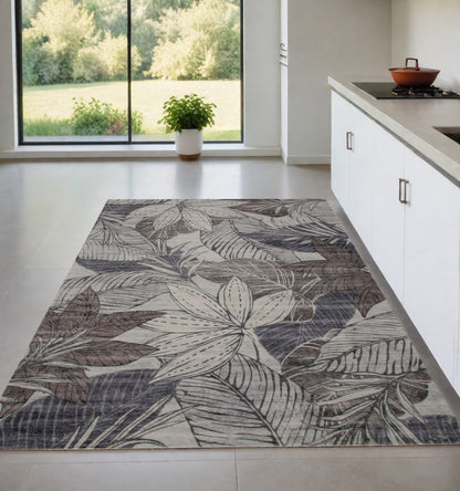 4' X 6' Gray and Brown Floral Distressed Area Rug