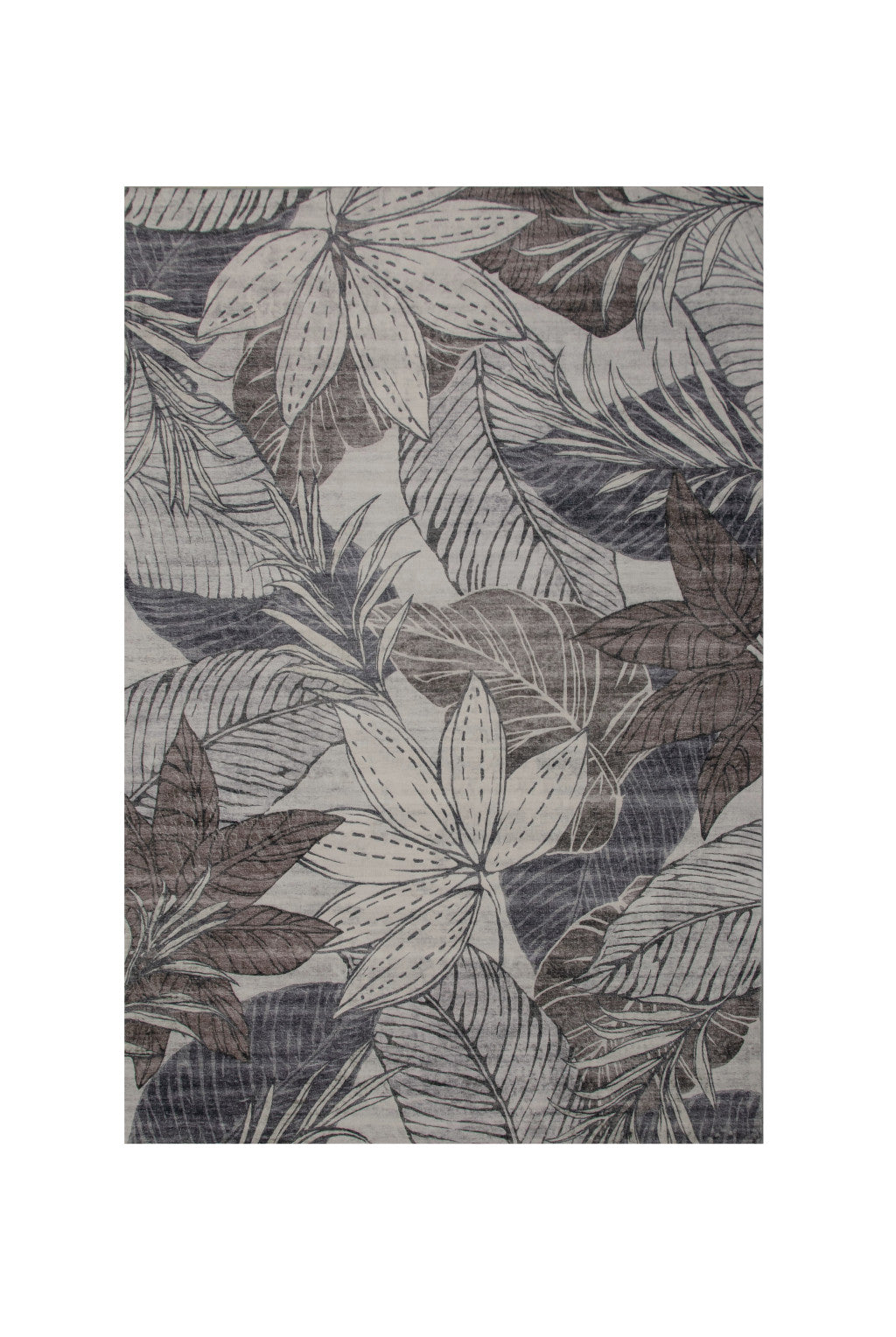 4' X 6' Gray and Brown Floral Distressed Area Rug