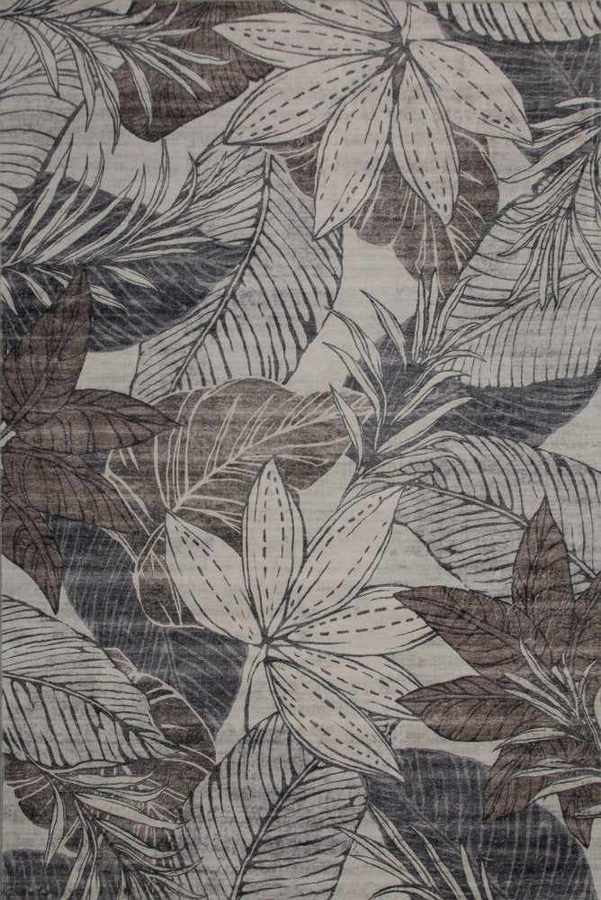 4' X 6' Gray and Brown Floral Distressed Area Rug