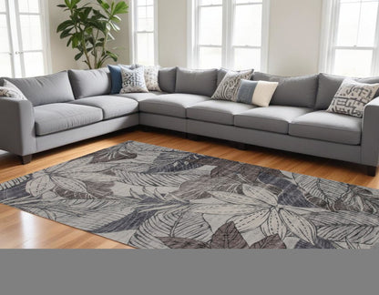 7' X 10' Gray and Brown Floral Distressed Area Rug